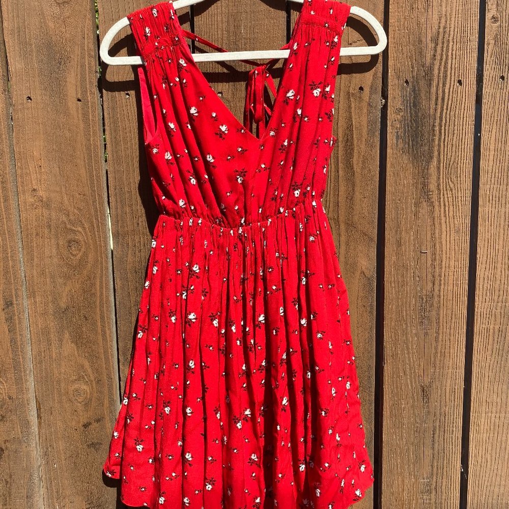 Madewell Red Floral Silk Mini Dress, Size Small